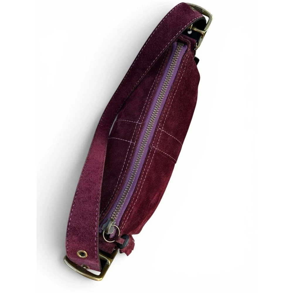 Coach Vintage Y2K Suede Burgundy East West Demi Baguette Purse Bag 7470 RARE